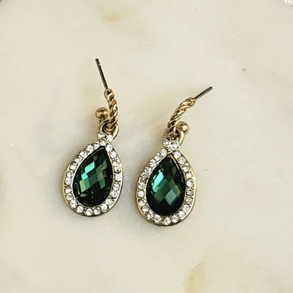Nwt Sweet Baby Jane Mermaid Green Stone With Rhinestones Post Earrings - Picture 3 of 6